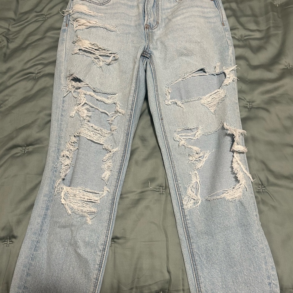 American Eagle Outfitters Ripped Light Blue Boyfriend Jeans